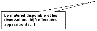 Bulle rectangulaire: Le matriel disponible et les rservations dj effectues apparatront ici !